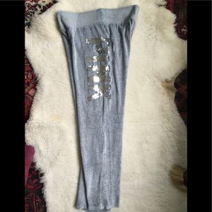 PINK GREY VELOUR GLITTER SWEATPANTS, Size S